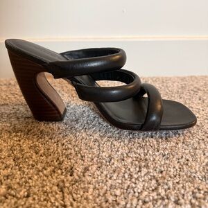 Vince Black Leather Three Band Mule Sandals Block Heel Women’s EU 36.5 US 6.5 M